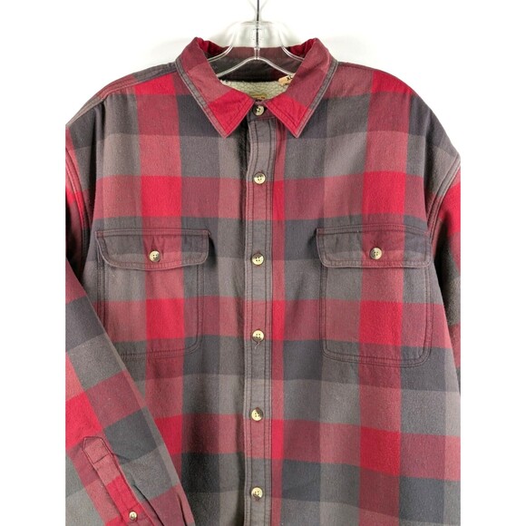 Red Head Mens Sherpa Lined Flannel Shirt Jacket XL Red Gray Check - Picture 3 of 12